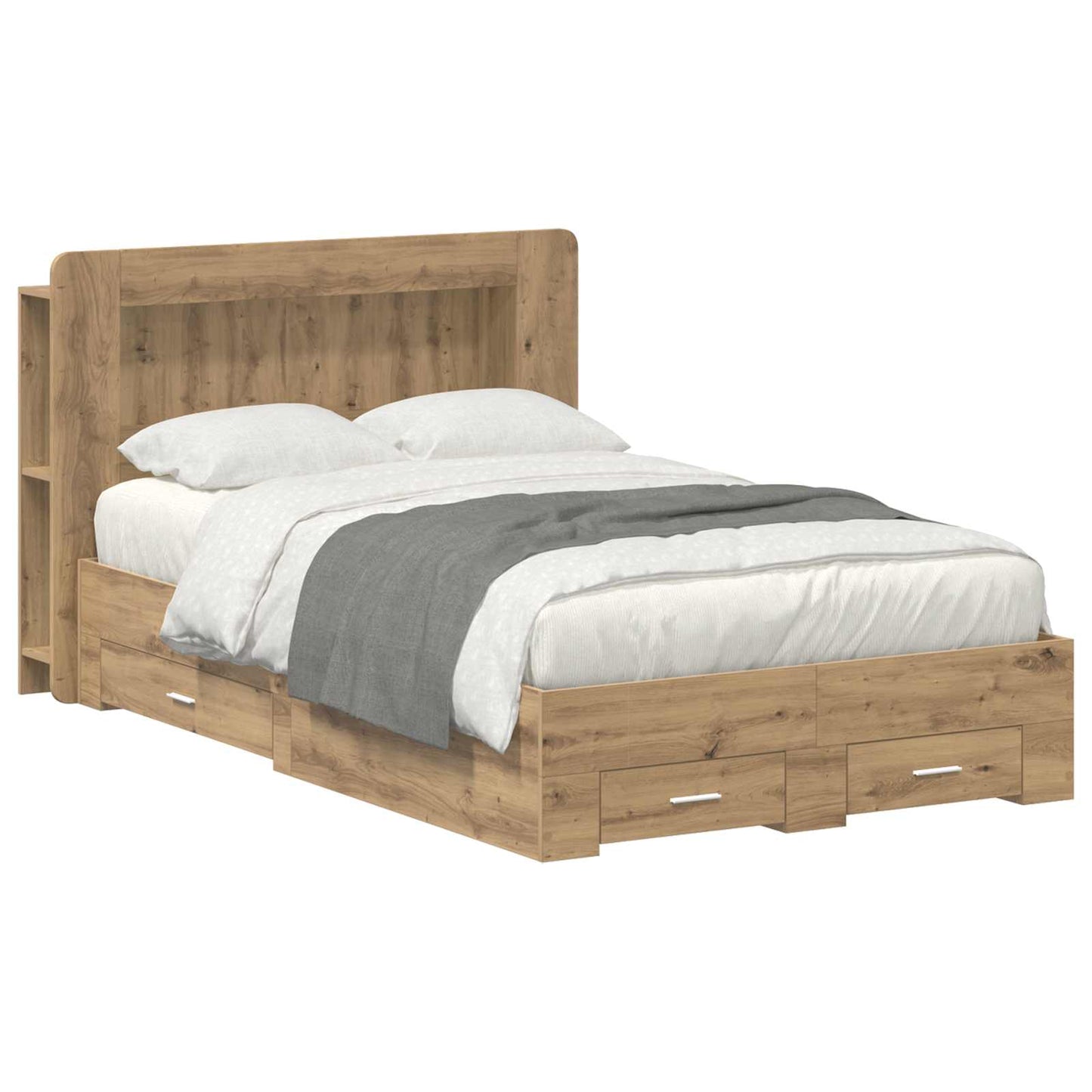 Bedframe met opslag Artisanaal eiken 120 x 190 cm Bewerkt hout
