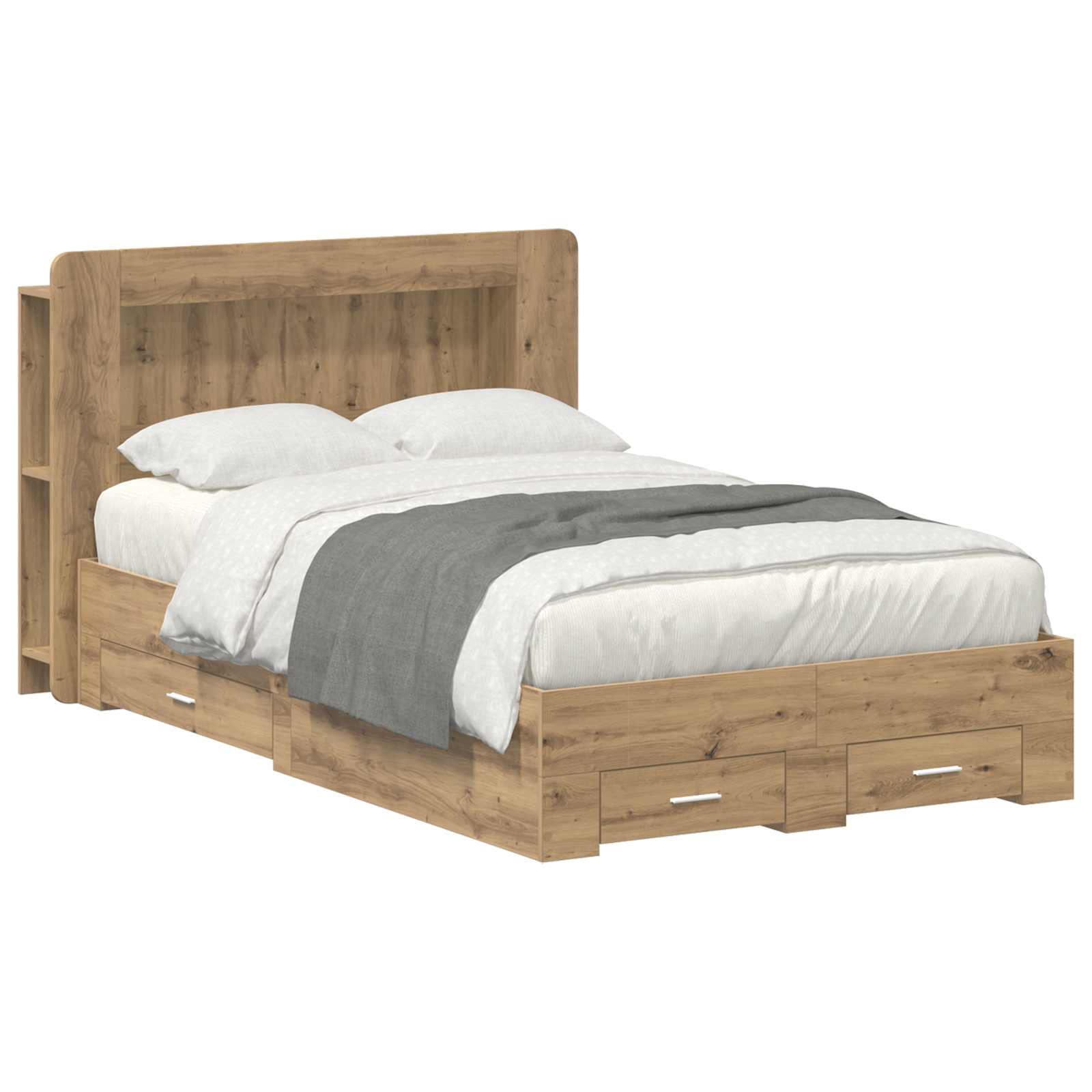 Bedframe met opslag Artisanaal eiken 120 x 190 cm Bewerkt hout