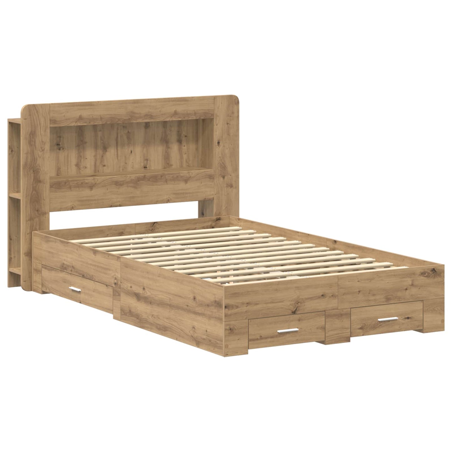 Bedframe met opslag Artisanaal eiken 120 x 190 cm Bewerkt hout