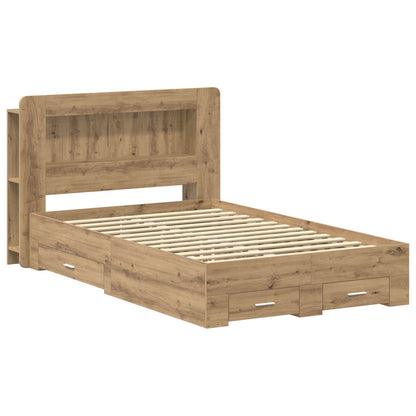 Bedframe met opslag Artisanaal eiken 120 x 190 cm Bewerkt hout