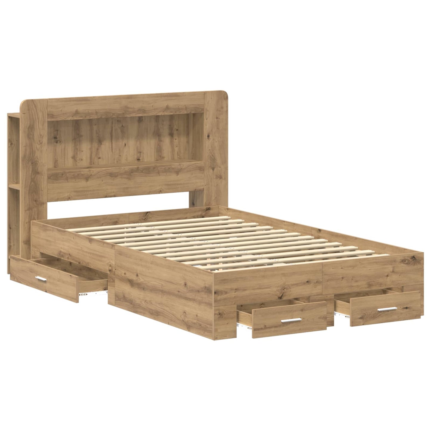 Bedframe met opslag Artisanaal eiken 120 x 190 cm Bewerkt hout