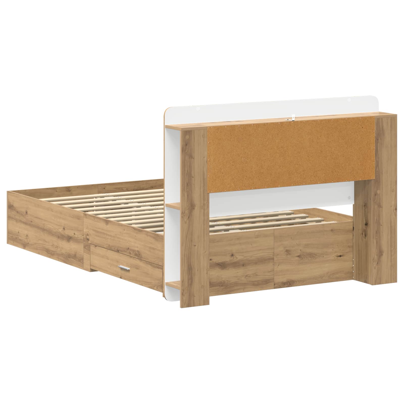 Bedframe met opslag Artisanaal eiken 120 x 190 cm Bewerkt hout