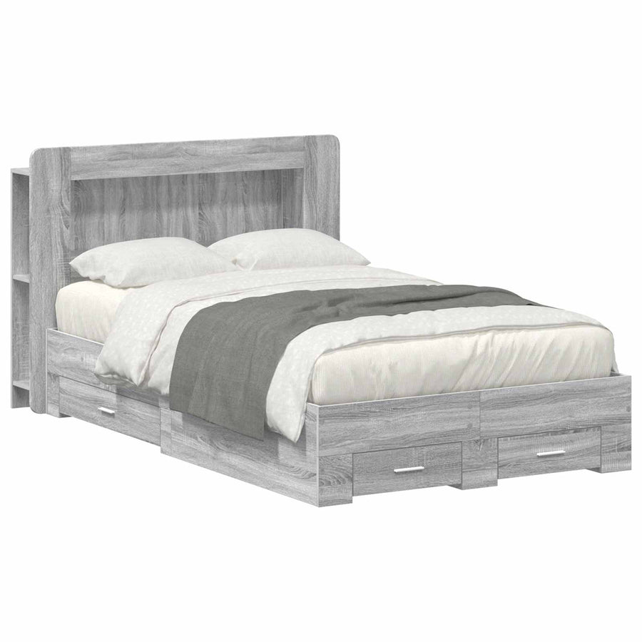 Bedframe met opslag Grijs Sonoma 120 x 190 cm Bewerkt hout