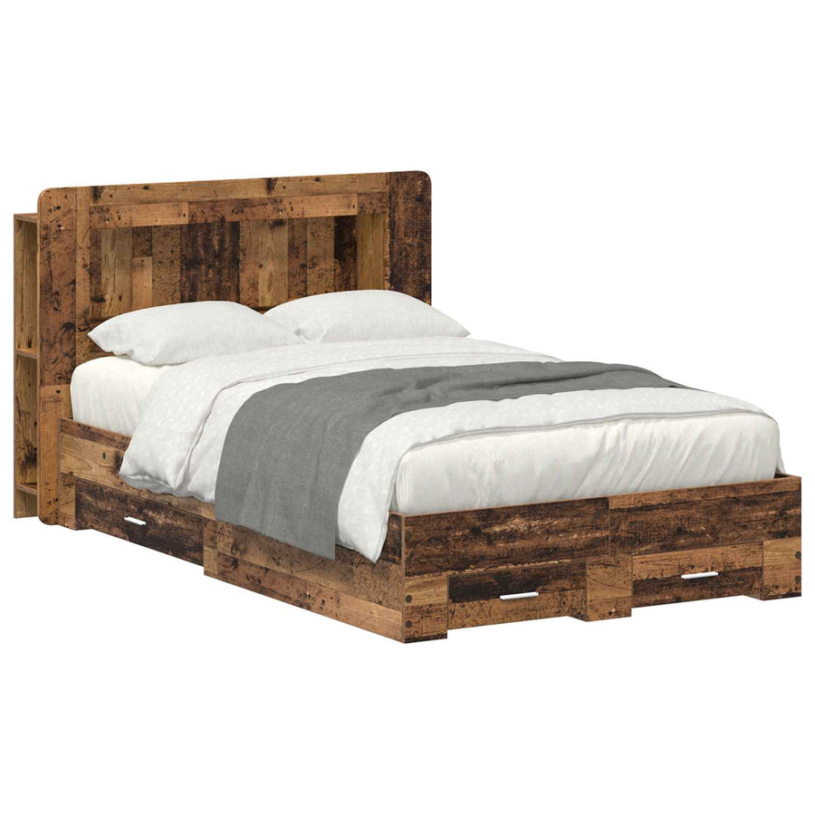 Bedframe met opslag met lade Oud hout 120 x 190 cm Bewerkt hout