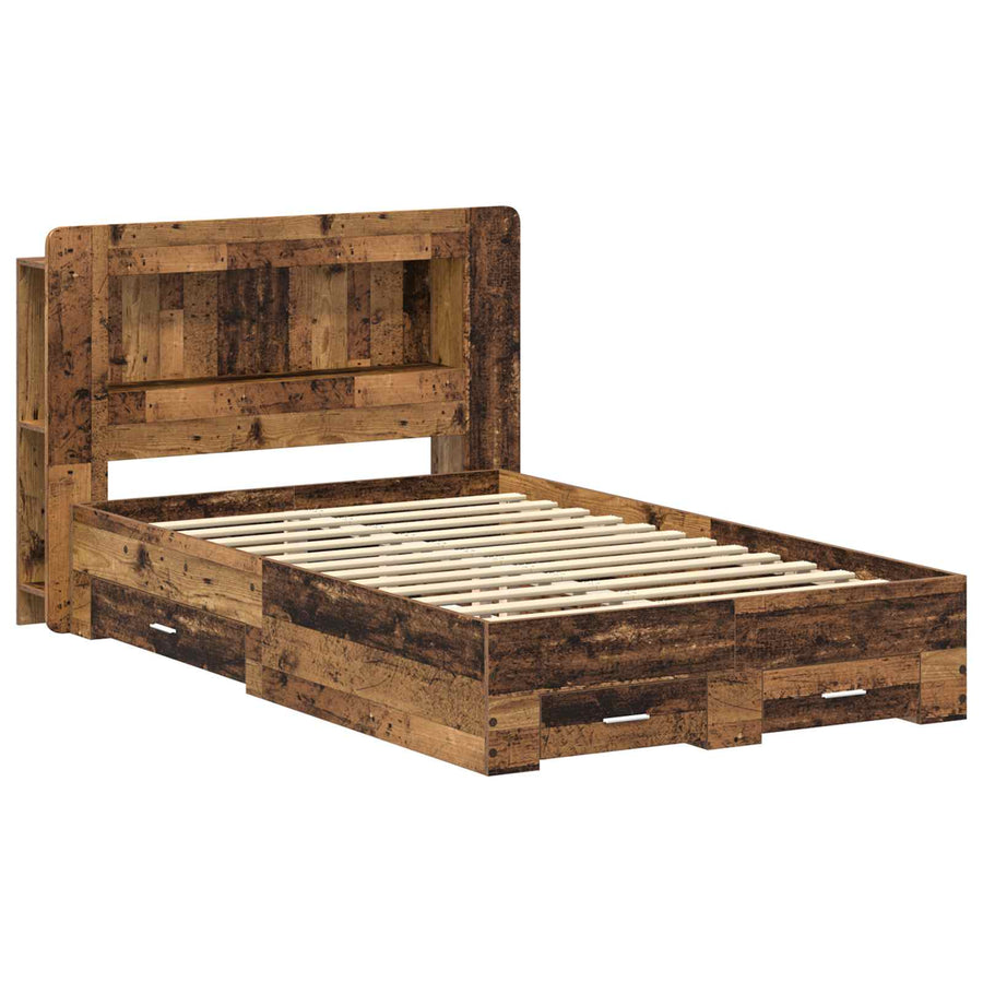 Bedframe met opslag met lade Oud hout 120 x 190 cm Bewerkt hout