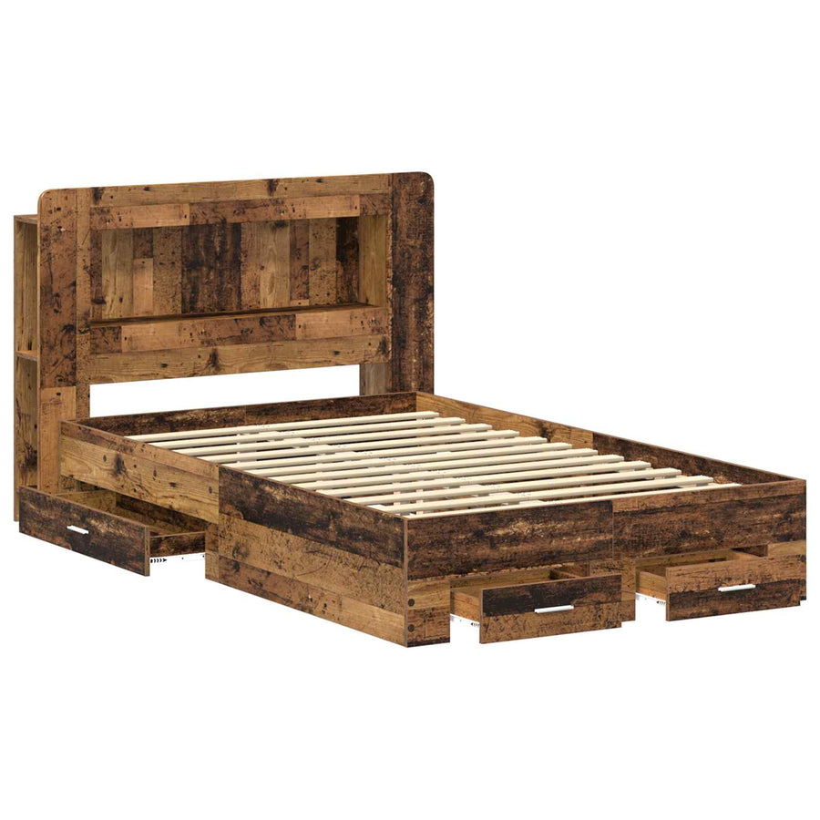 Bedframe met opslag met lade Oud hout 120 x 190 cm Bewerkt hout