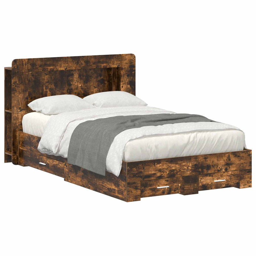Bedframe met opslag Gerookt eiken 120 x 190 cm Bewerkt hout