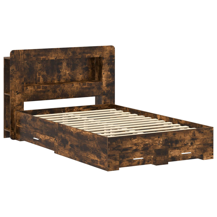 Bedframe met opslag Gerookt eiken 120 x 190 cm Bewerkt hout