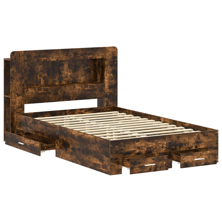 Bedframe met opslag Gerookt eiken 120 x 190 cm Bewerkt hout