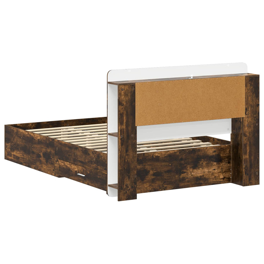 Bedframe met opslag Gerookt eiken 120 x 190 cm Bewerkt hout