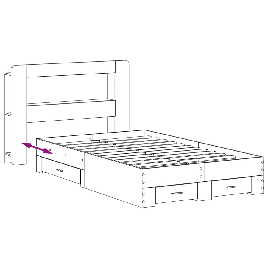 Bedframe met opslag Gerookt eiken 120 x 190 cm Bewerkt hout