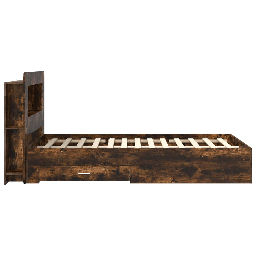 Bedframe met opslag Gerookt eiken 120 x 190 cm Bewerkt hout