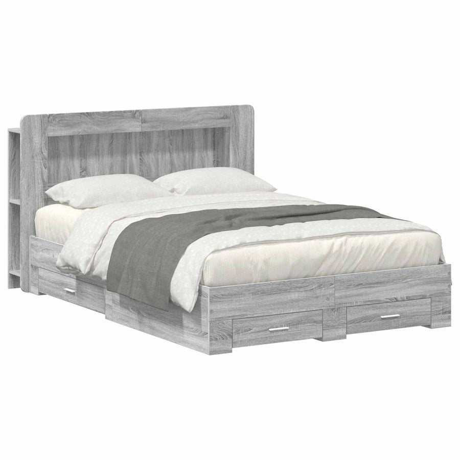 Bedframe met opslag Grijs Sonoma 140 x 200 cm Bewerkt hout