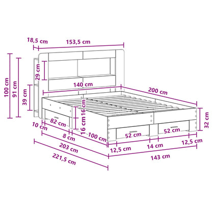Bedframe met opslag Grijs Sonoma 140 x 200 cm Bewerkt hout