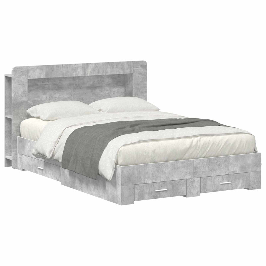 Bedframe met opslag Betongrijs 150 x 200 cm Bewerkt hout