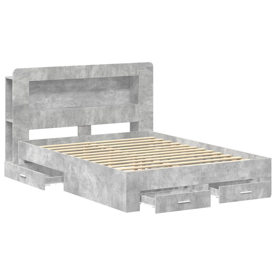 Bedframe met opslag Betongrijs 150 x 200 cm Bewerkt hout