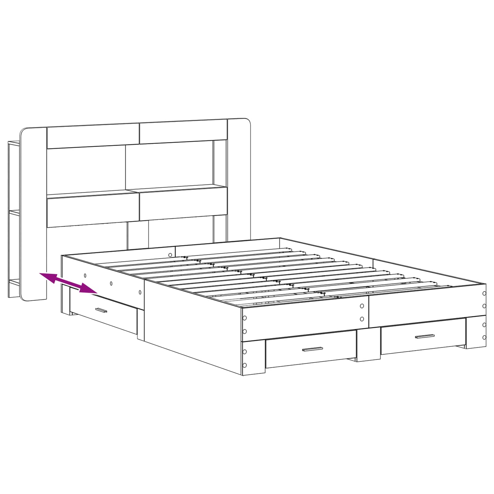 Bedframe met opslag Betongrijs 150 x 200 cm Bewerkt hout