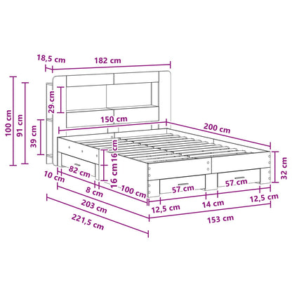 Bedframe met opslag Betongrijs 150 x 200 cm Bewerkt hout