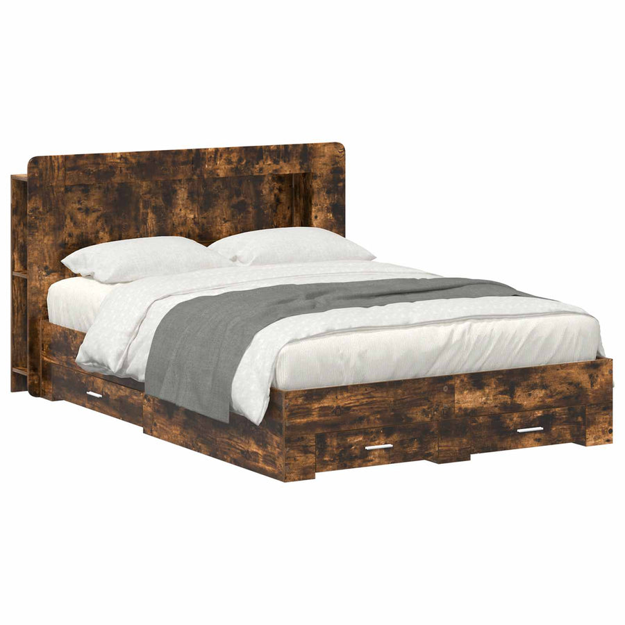 Bedframe met opslag Gerookt eiken 150 x 200 cm Bewerkt hout