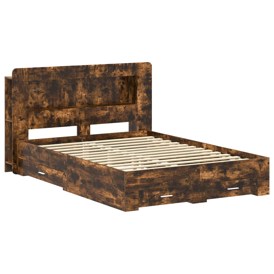 Bedframe met opslag Gerookt eiken 150 x 200 cm Bewerkt hout