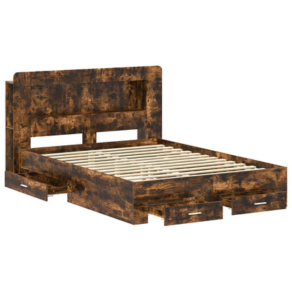 Bedframe met opslag Gerookt eiken 150 x 200 cm Bewerkt hout