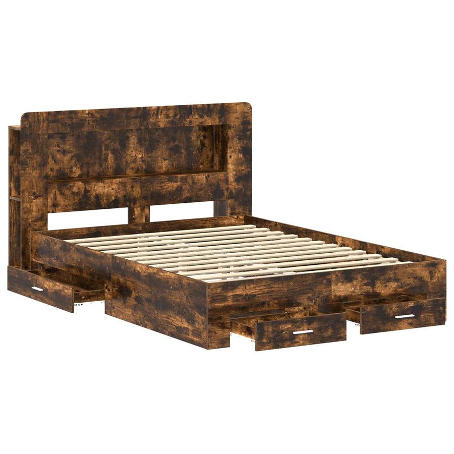 Bedframe met opslag Gerookt eiken 150 x 200 cm Bewerkt hout