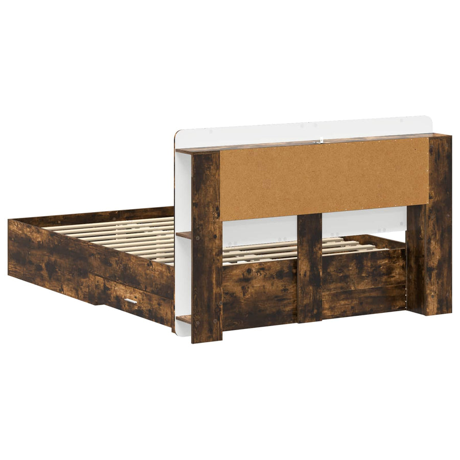 Bedframe met opslag Gerookt eiken 150 x 200 cm Bewerkt hout