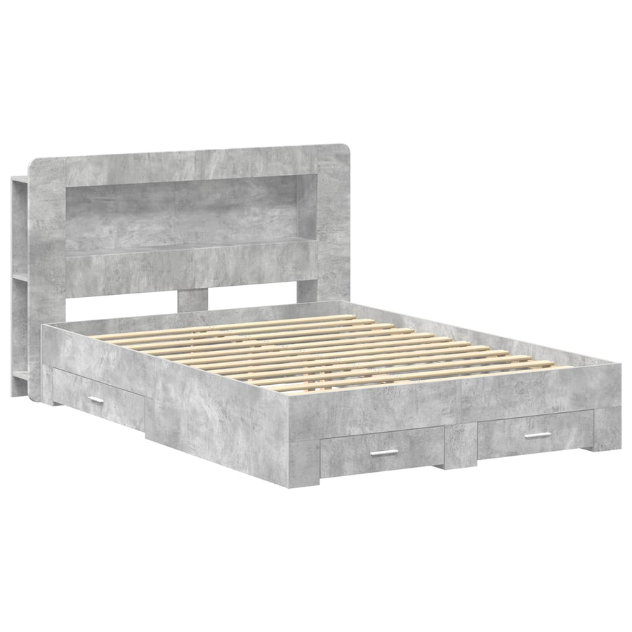 Bedframe met opslag Betongrijs 160 x 200 cm Bewerkt hout