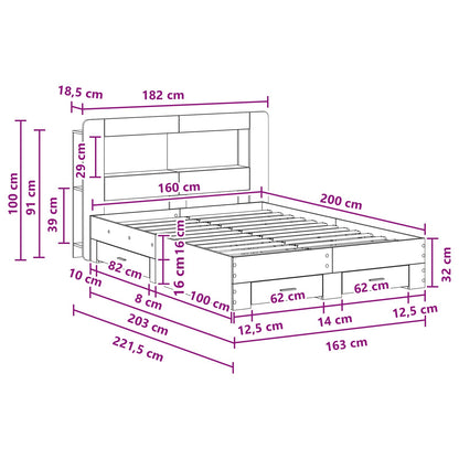 Bedframe met opslag Betongrijs 160 x 200 cm Bewerkt hout