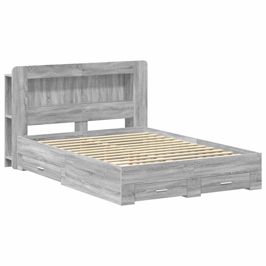 Bedframe met opslag Grijs Sonoma 160 x 200 cm Bewerkt hout