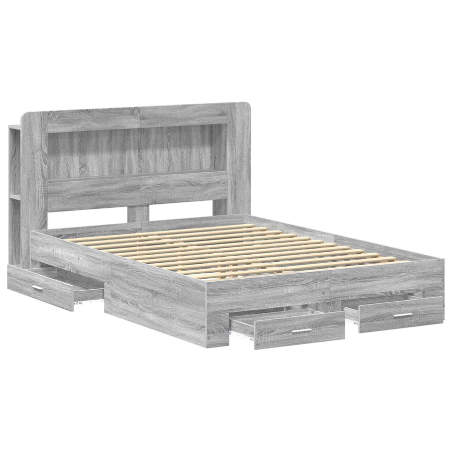 Bedframe met opslag Grijs Sonoma 160 x 200 cm Bewerkt hout
