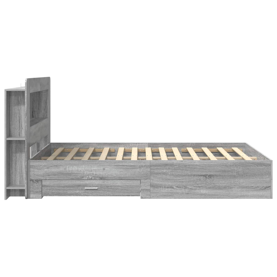 Bedframe met opslag Grijs Sonoma 160 x 200 cm Bewerkt hout