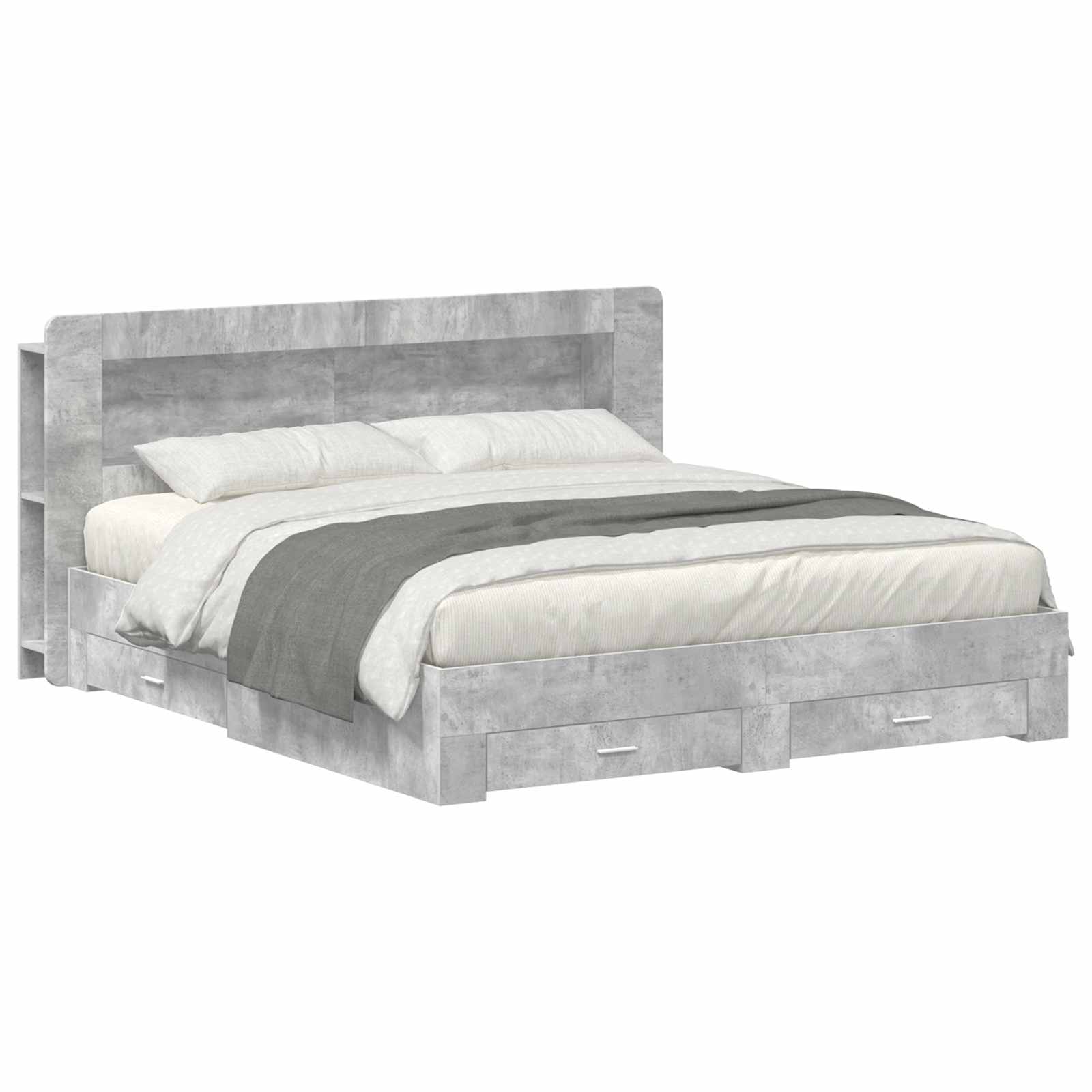 Bedframe met opslag Betongrijs 200 x 200 cm Bewerkt hout