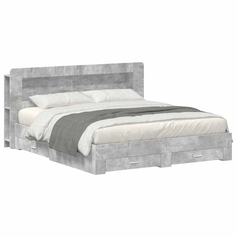 Bedframe met opslag Betongrijs 200 x 200 cm Bewerkt hout