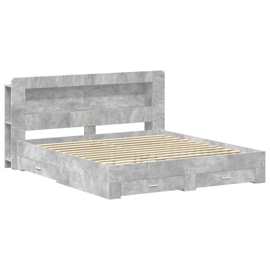Bedframe met opslag Betongrijs 200 x 200 cm Bewerkt hout