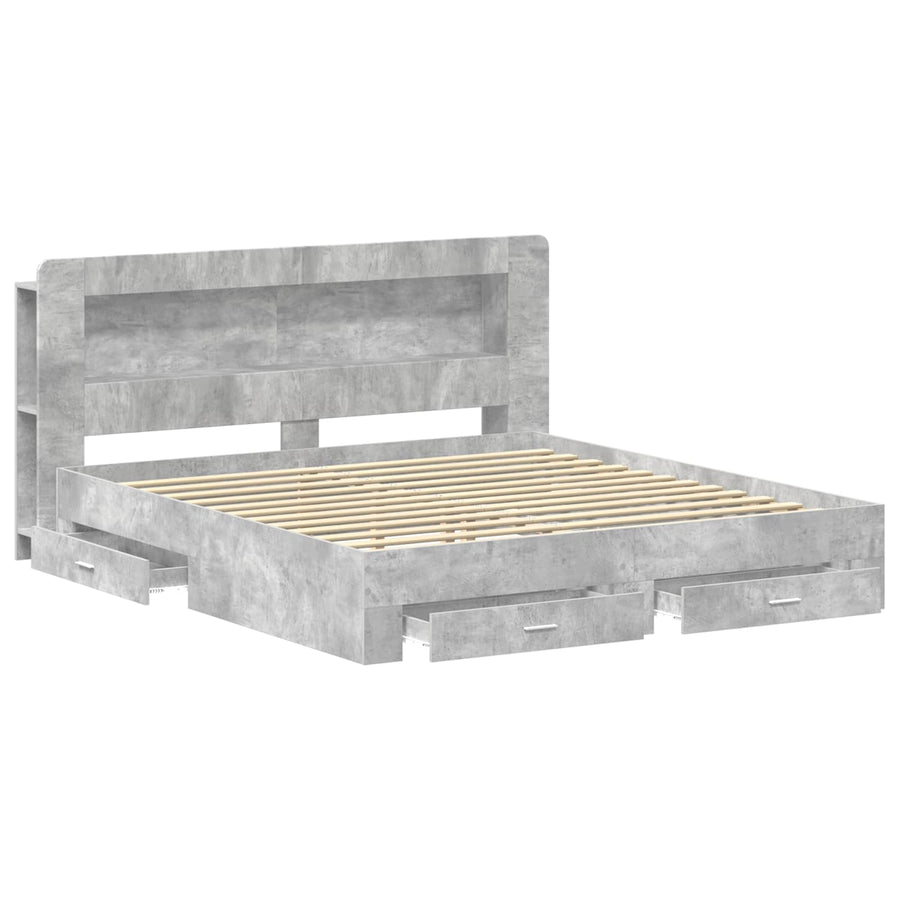 Bedframe met opslag Betongrijs 200 x 200 cm Bewerkt hout