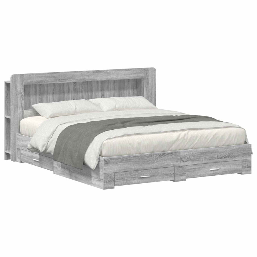 Bedframe met opslag Grijs Sonoma 200 x 200 cm Bewerkt hout