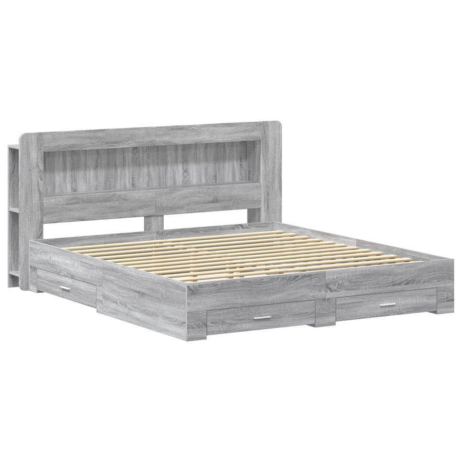 Bedframe met opslag Grijs Sonoma 200 x 200 cm Bewerkt hout