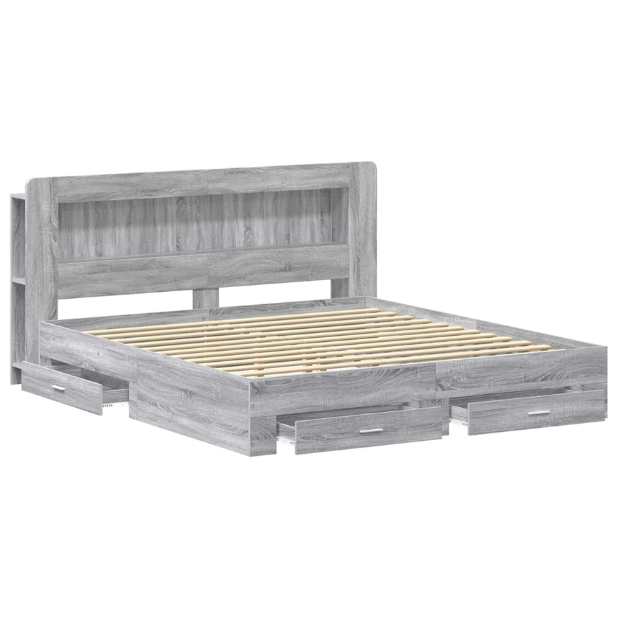 Bedframe met opslag Grijs Sonoma 200 x 200 cm Bewerkt hout