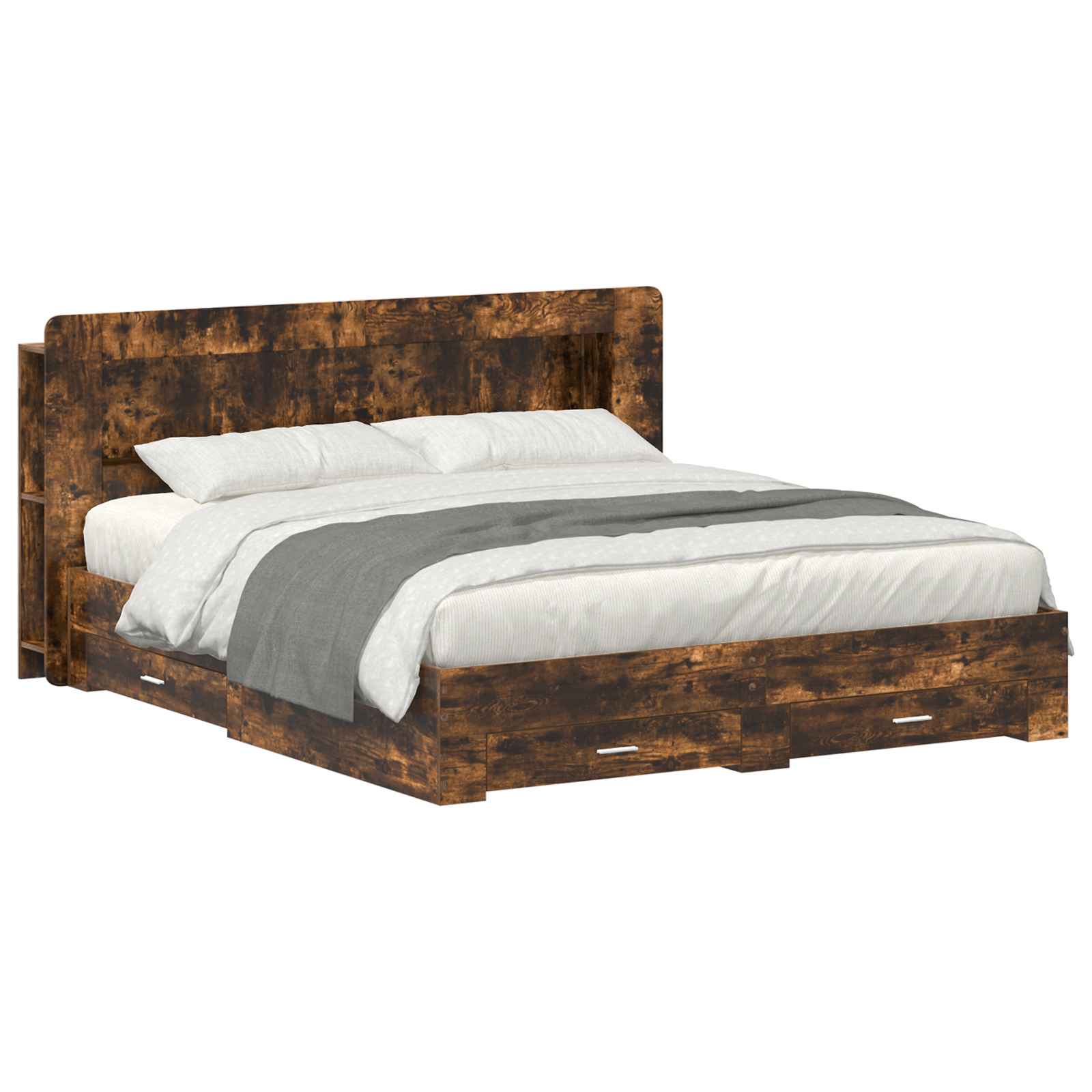 Bedframe met opslag Gerookt eiken 200 x 200 cm Bewerkt hout