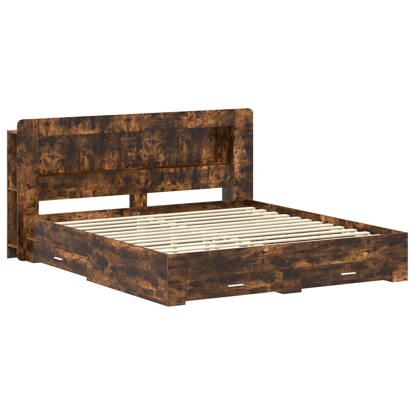Bedframe met opslag Gerookt eiken 200 x 200 cm Bewerkt hout