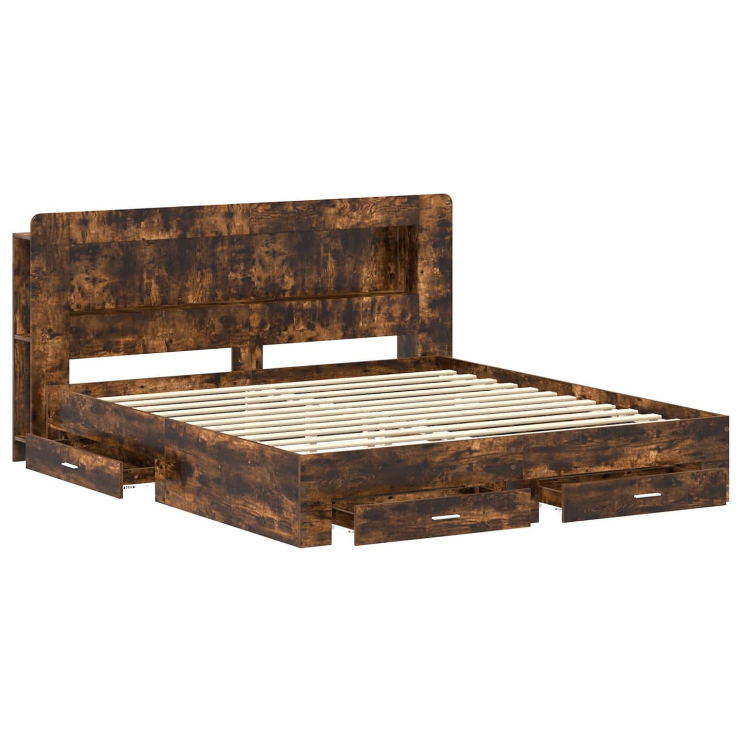 Bedframe met opslag Gerookt eiken 200 x 200 cm Bewerkt hout
