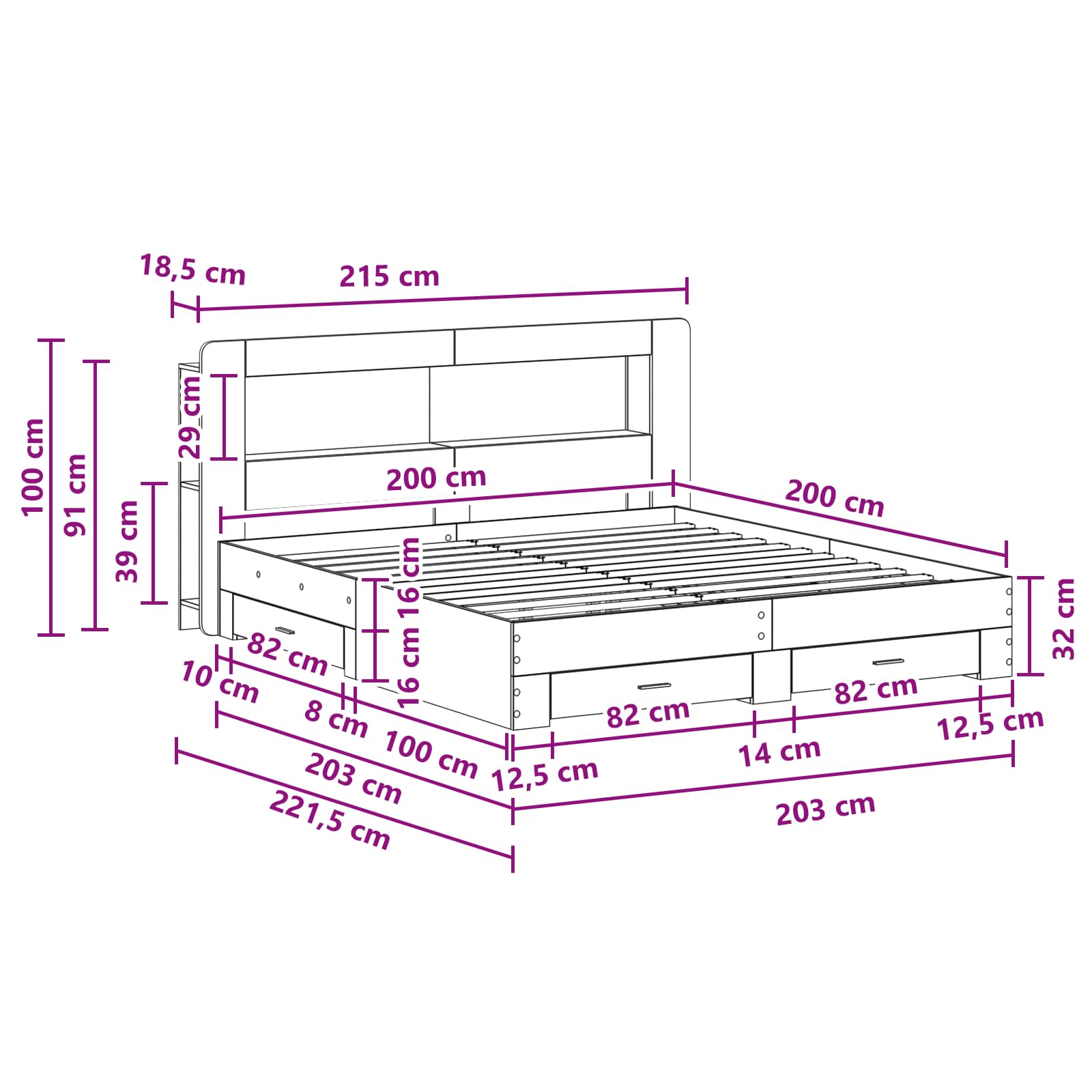 Bedframe met opbergruimte en hoofdbord Sonoma Eiken