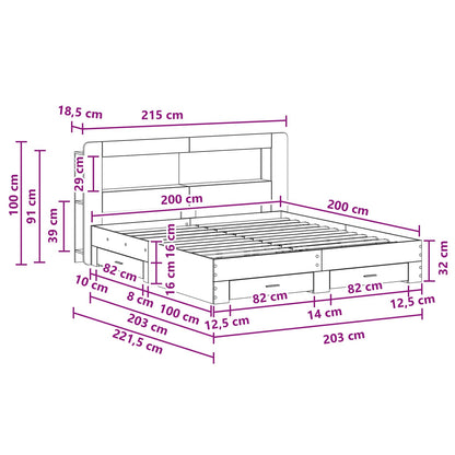 Bedframe met opbergruimte en hoofdbord Sonoma Eiken