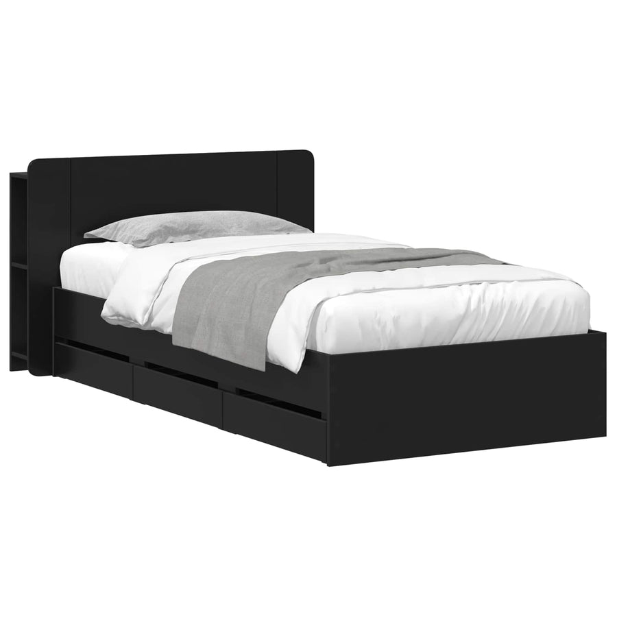 Bedframe met opslag Zwart 75 x 190 cm Bewerkt hout