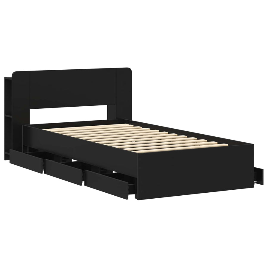 Bedframe met opslag Zwart 75 x 190 cm Bewerkt hout