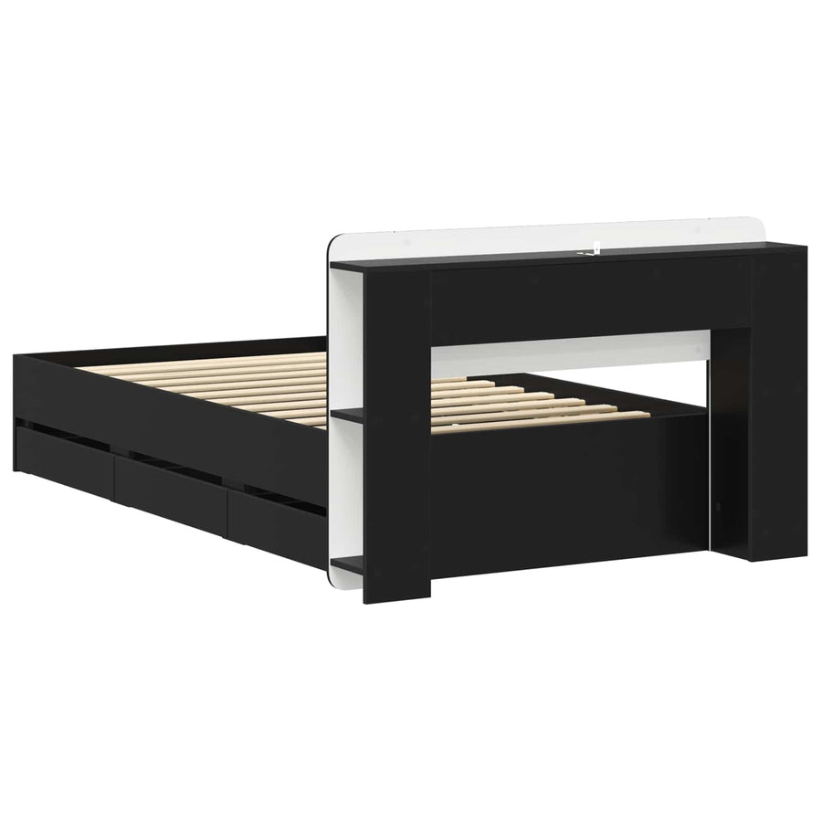 Bedframe met opslag Zwart 75 x 190 cm Bewerkt hout