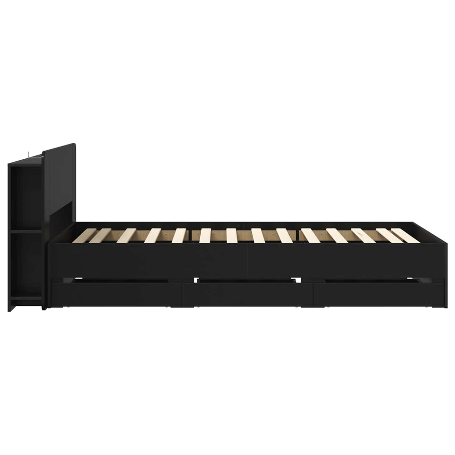 Bedframe met opslag Zwart 75 x 190 cm Bewerkt hout