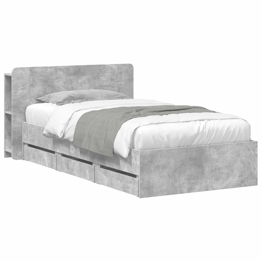 Bedframe met opslag Betongrijs 75 x 190 cm Bewerkt hout