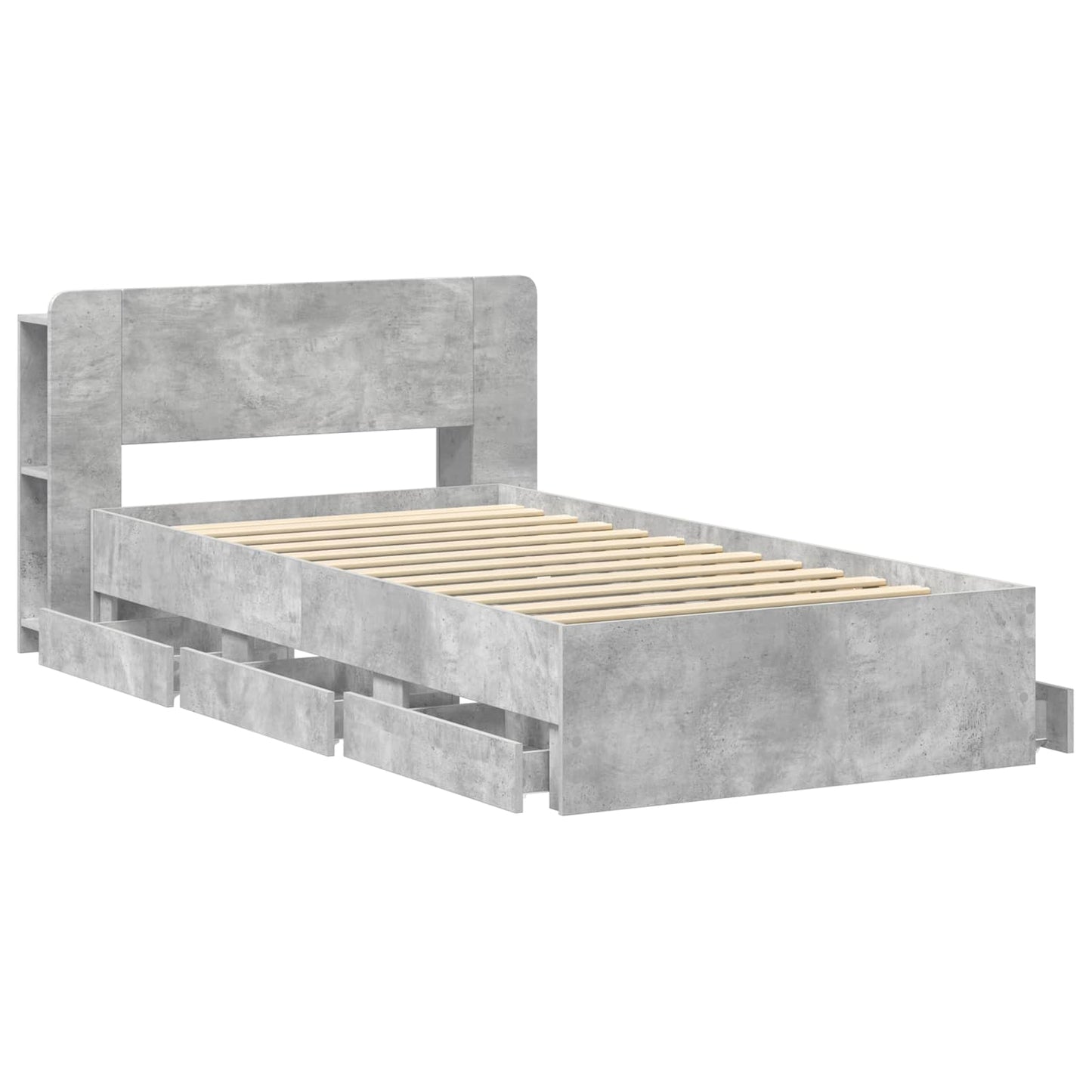Bedframe met opslag Betongrijs 75 x 190 cm Bewerkt hout